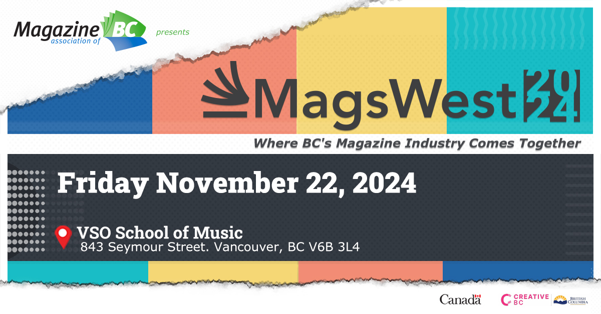 It's #MagsWest2024 this Friday! Missed the pre-registration deadline to buy your tickets? Don't be shy! Contact us via magazineswest.com and we'll make it happen!
#MagsBC #magazinepublishing #MagazineIndustry