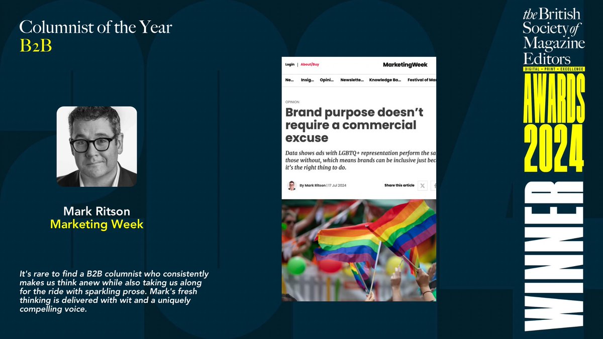 The Columnist of the Year - B2B award goes to Mark Ritson

#BSMEAwards2024