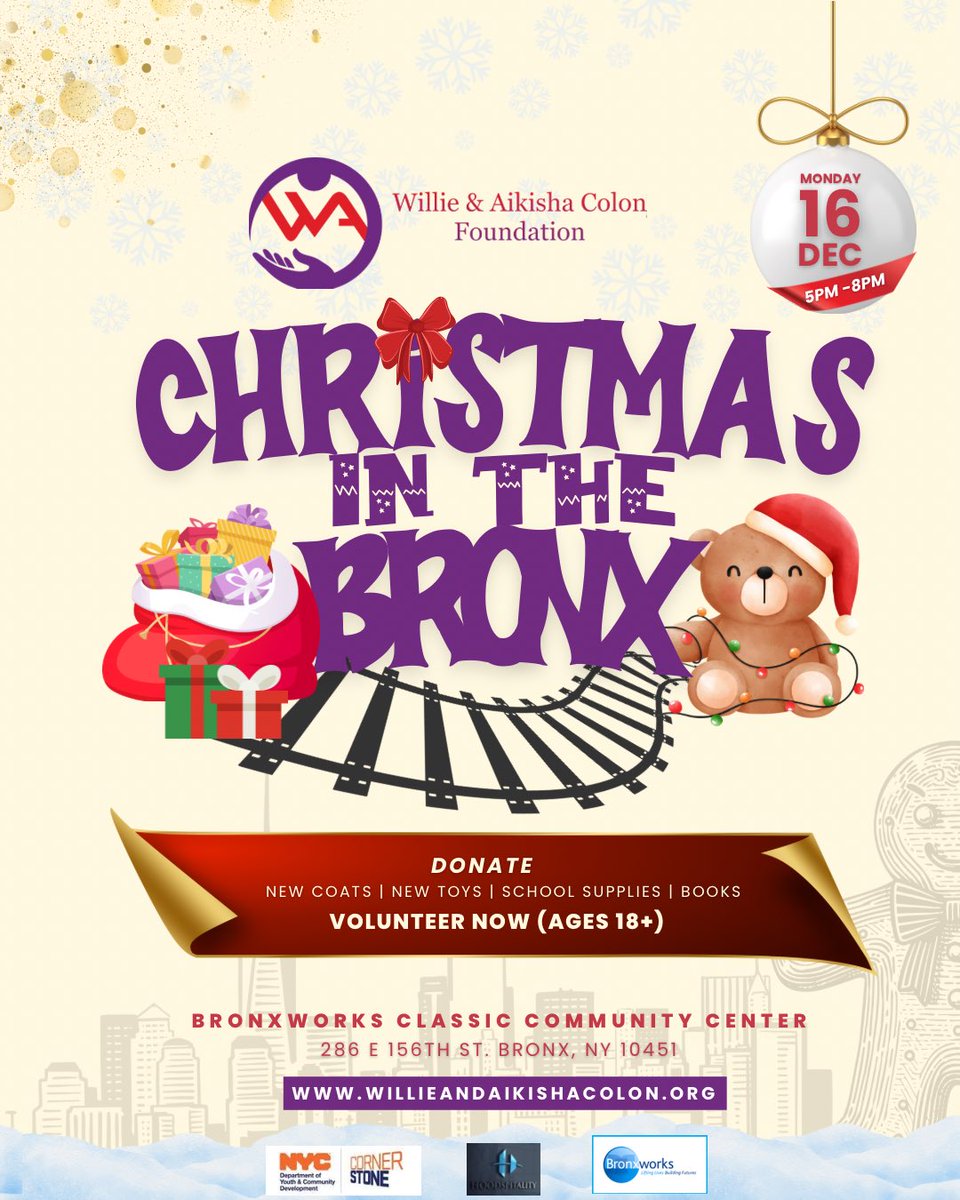 WACFdn's tweet photo. ❤️ It’s that time of year again! 🎄 

Join us for our 8th Annual Christmas in the Bronx, where we spread joy to every girl and boy! 🎅🏽

Enjoy fun activities and holiday treats for children ages 5-14!

We are accepting donations of NEW TOYS, NEW COATS, and NEW SCHOOL SUPPLIES. https://t.co/WXK6IsK92z