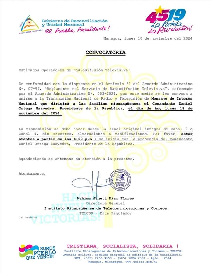 Hoy habla el Presidente de todos los Nicaragüenses Cmdte Daniel Ortega Saavedra.