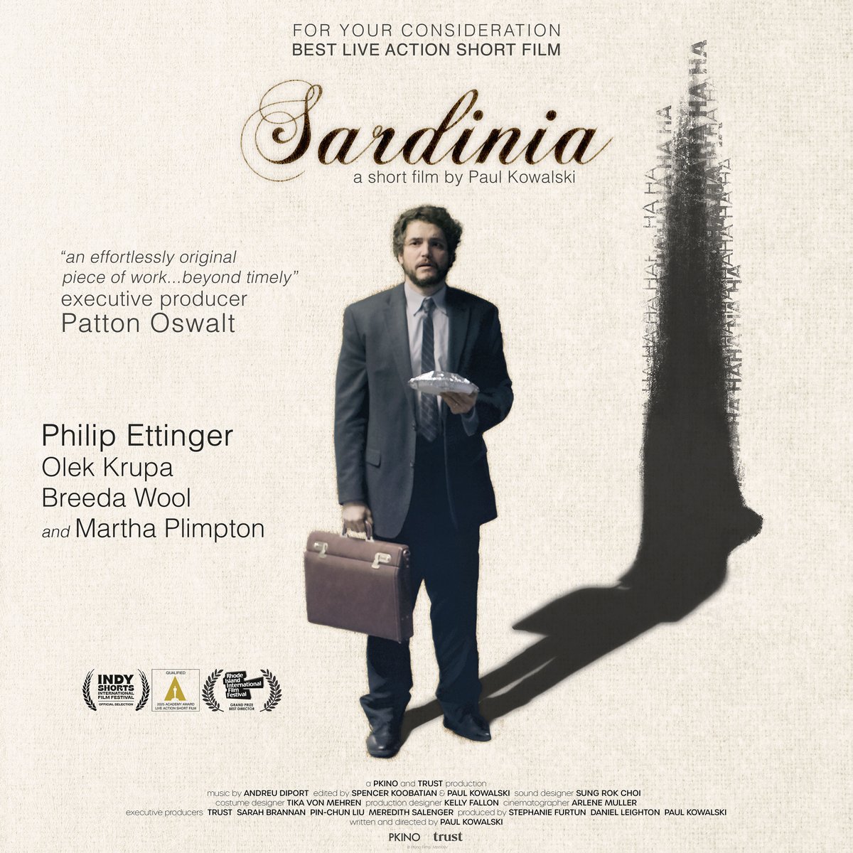 OSCARS Ready!
Academy members: Vote Dec 9–13. 
Help us reach shortlist Dec 17!   
We won Grand Prize Best Director Paul Kowalski at Flickers RIFF &amp; now Oscar-QUALIFIED, long-listed for Best Live Action Short!
<a href="/pattonoswalt/">Patton Oswalt</a>  &amp; <a href="/MeredthSalenger/">Meredith Salenger</a> are EPs!

#Oscars2024 #VOTE4SARDINIA