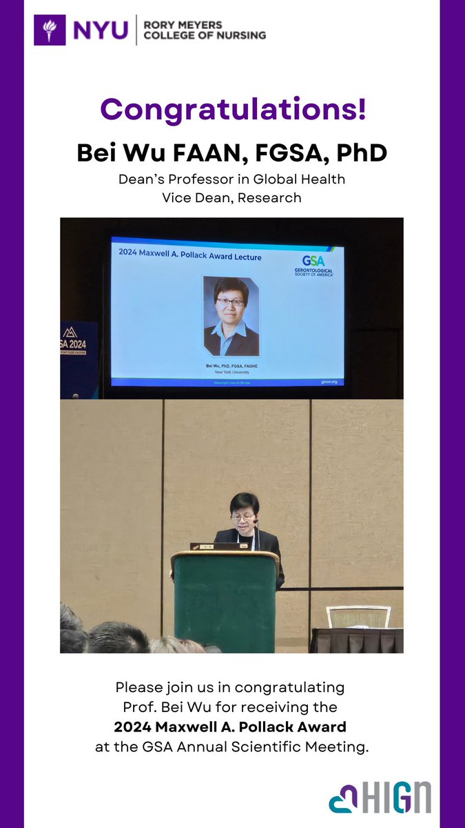 HIGN at NYU Meyers (@hign_nyu) on Twitter photo We have amazing news to share! Prof. Bei Wu was the recipient of the 2024 Maxwell A. Pollack Award!
<a href="/nyumeyers/">NYU Rory Meyers College of Nursing</a>
#gsa2024 #pollackaward #nyunursing #nyumeyers #HIGN #geriatric #gerontology #gerontological #healthaging We have amazing news to share! Prof. Bei Wu was the recipient of the 2024 Maxwell A. Pollack Award!
<a href="/nyumeyers/">NYU Rory Meyers College of Nursing</a>
#gsa2024 #pollackaward #nyunursing #nyumeyers #HIGN #geriatric #gerontology #gerontological #healthaging