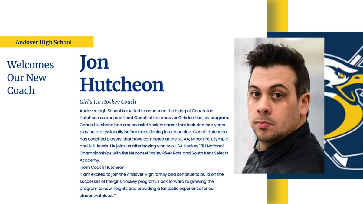 Andover Athletics (@andoverwarriors) on Twitter photo Please join us in welcoming Coach Jon Hutcheon to the Andover Warriors coaching staff! <a href="/AndoverPrin/">Jimmy D'Andrea</a> <a href="/EagleTrib/">The Eagle-Tribune</a> <a href="/AndoverPS/">APS</a> Please join us in welcoming Coach Jon Hutcheon to the Andover Warriors coaching staff! <a href="/AndoverPrin/">Jimmy D'Andrea</a> <a href="/EagleTrib/">The Eagle-Tribune</a> <a href="/AndoverPS/">APS</a>