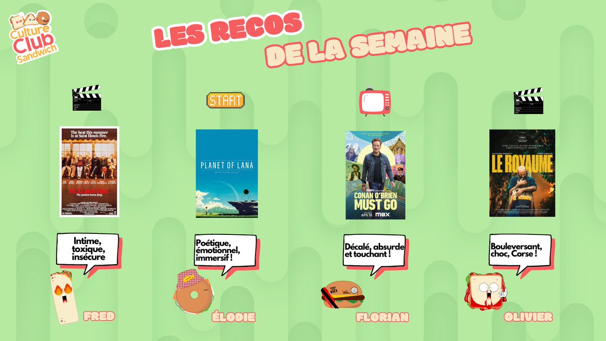 Les petites recos de la semaine avec <a href="/MonsieurSeries/">(Inactif) Fred de Culture Club Sandwich</a> <a href="/LeSerigraphe_/">Elodie de Le Serigraphe</a> <a href="/lordofnoyze/">Florian 🧐Etcheverry</a> et <a href="/seriz_podcast/">Olivier A.</a> L’épisode 10 est à écouter ici bit.ly/CCS-Spotify  et sur vos plateformes préférées