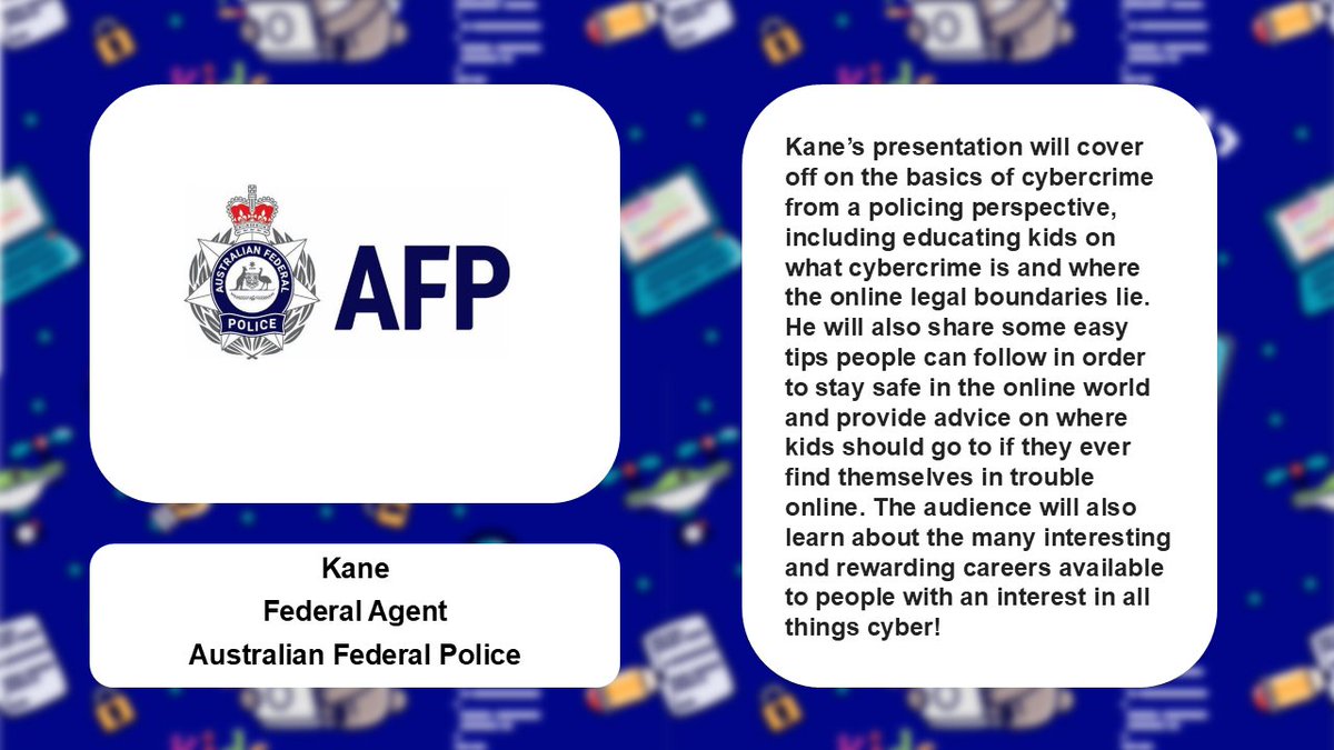 Excited to announce Federal Agent Kane from the AFP as a speaker for Melbourne Kids SecuriDay! 🎉

Kane will share insights on:
🔹 Cybercrime &amp; online legal boundaries
🔹 Staying safe online
🔹 Where to get help

Don’t miss this engaging session! 

More updates soon!