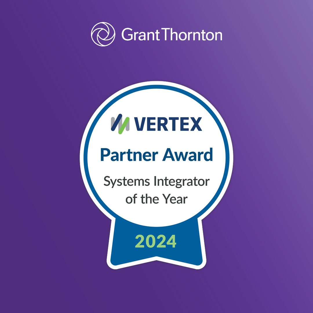 GrantThorntonUS's tweet image. We’re thrilled to be named the Vertex #SystemIntegrator Partner of the Year for 2024. This recognition reflects our strong collaboration with Vertex, commitment to client success and innovative #tax solutions like our te.x platform.