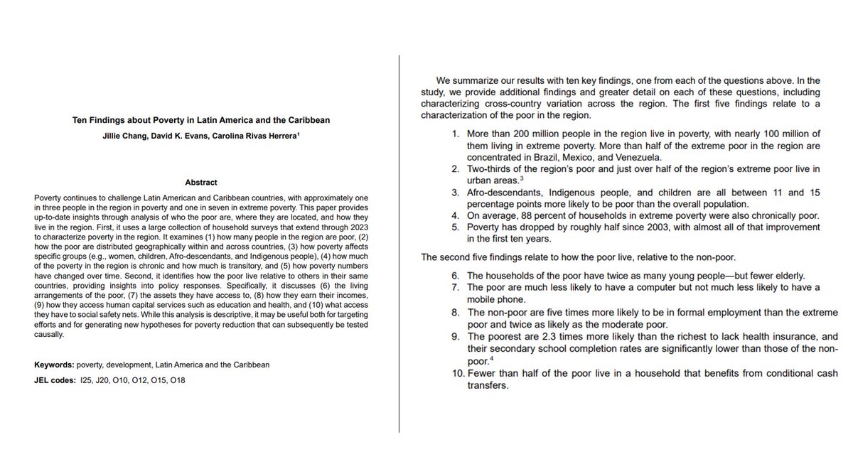 I've been at the Inter-American Development Bank for exactly one year, and I'm marking it with a new working paper!

"Ten Findings about Poverty in Latin America and the Caribbean" publications.iadb.org/en/ten-finding… (co-authored with Chang &amp; <a href="/caro_curasuui/">Carolina Rivas</a>).