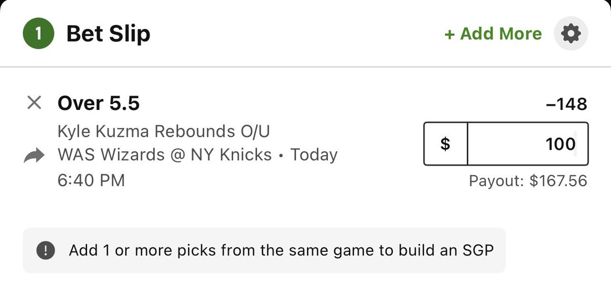 GamblingDoozy's tweet image. NBA Player Prop Bet🏀
3 of 4 bets for Monday 11/18

Kyle Kuzma over 5.5 REB DK -148

#FreePlay #FreeProp #PlayerProps #Parlay #GamblingTwitter #GamblingX #NBA #DraftKings    #Fanduel