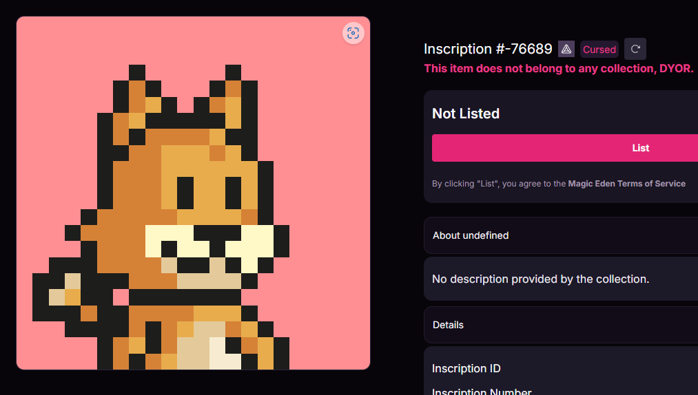 In the past, I inscribed some Cursed Fox Artifacts. :) Some were gifted to important members of the community, and I want to do it again. 🦊

So this 1/1 — Inscription #-76689 will be given to someone who truly deserves it, who wants it? 👀