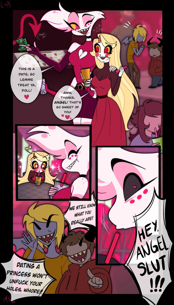 axifluffyboots's tweet photo. Messy Boba Date 🩷🧋❤️‍🩹

Chardust comic of Angel and Charlie enjoying a good time together until trouble arrives.
Thank u @mister_nebulous for making me this comic. turn out so well!🩷✨️

#HazbinHotel #HazbinHotelFanart #Charliedust #Royalspider  #HazbinHotelCharlie #Angeldust https://t.co/iLzIgdBOpE