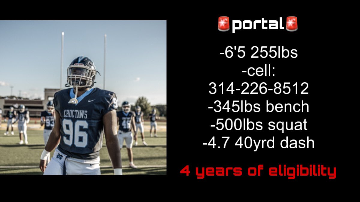 jhdistaso's tweet photo. I will be entering the transfer portal with 4 years of eligibility remaining

6’5 255lbs

Cell: 314-226-8512 https://t.co/K5VoD0ZDn5