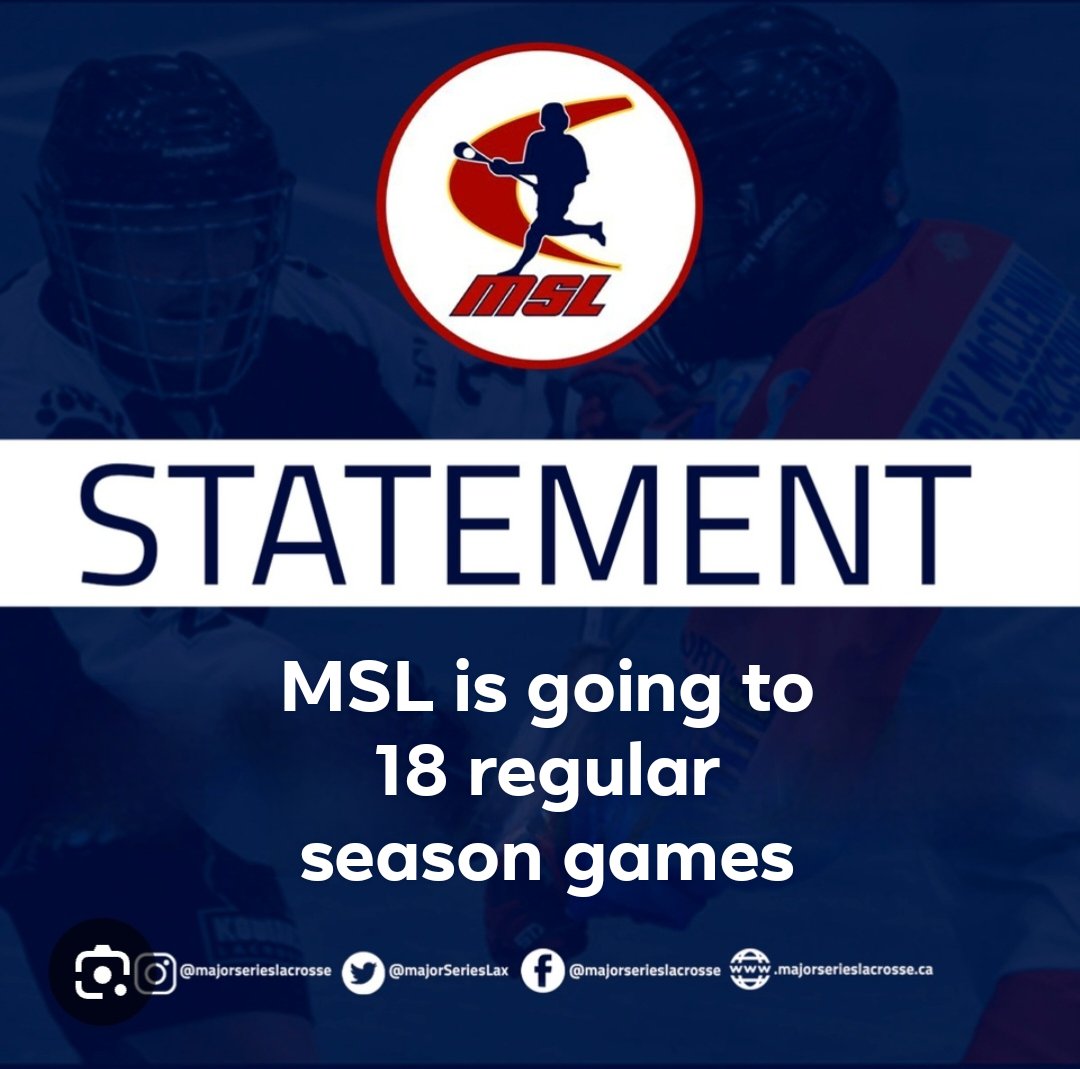 Major Series Lacrosse is pleased to announce that for the 2025 season, we are going to 18 regular season games with all seven teams returning.

#lacrosse #MSL