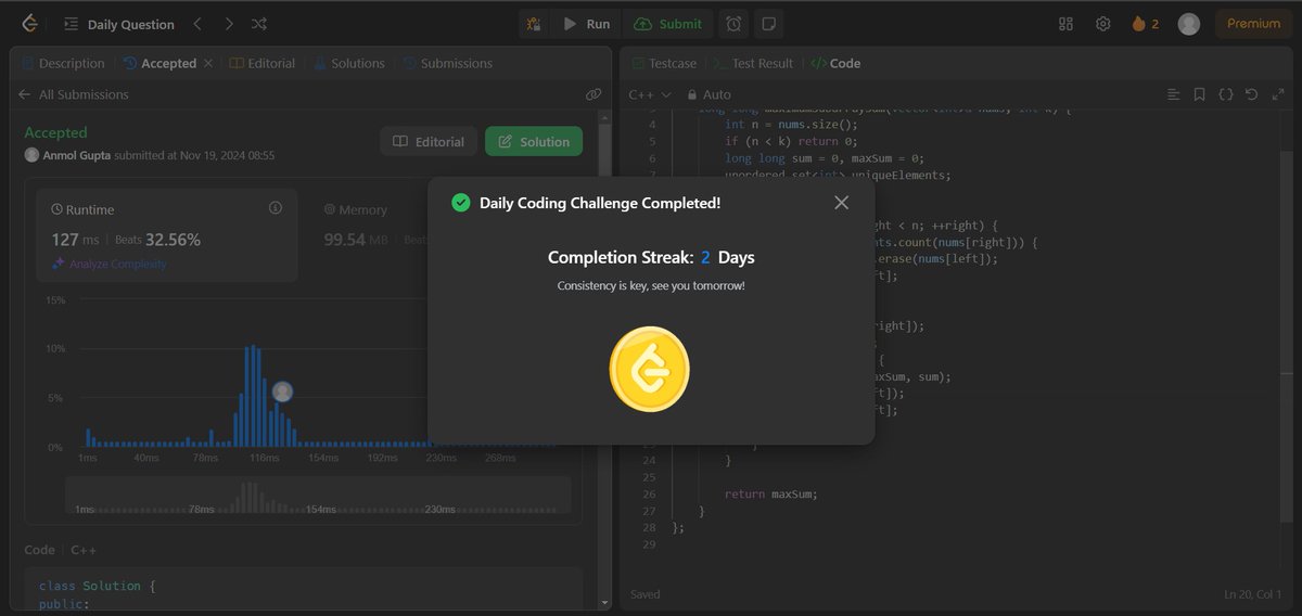 AnmolGupta90217's tweet photo. day 23 of #100dayoflearning
✅Completed today’s problem of the day!
✅Solved some question of Leetcode
✅ got a 100 days Badge on Leetcode https://t.co/GqLYjmXpc8