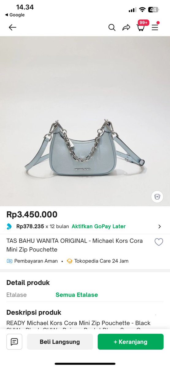 bitnaory's tweet photo. tas branded 100% authentic pemakaian pribadi, michael kors cora mini zip pouchette pastel blue

📏19x14x5.5 cm, all chain mulus, kondisi like new, NO dustbag

💰1,5jt
📍tgr

nego tipis sampe deal👌🏻 cusss

#wts #wtb #zonajajan #zonauang #zonaBU https://t.co/V8oPktrw64