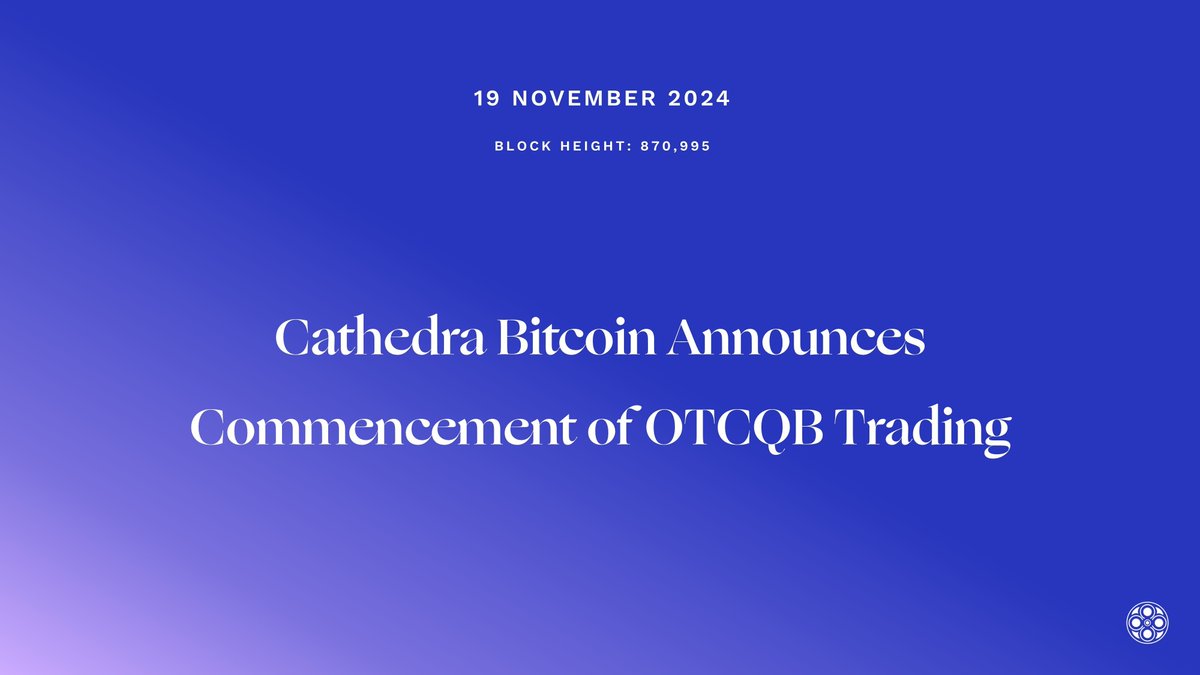 Cathedra Bitcoin Announces Commencement of OTCQB Trading

Read the complete news release here: cathedra.com/news/news/cath…

$CBIT $CBIT.V $CBTTF