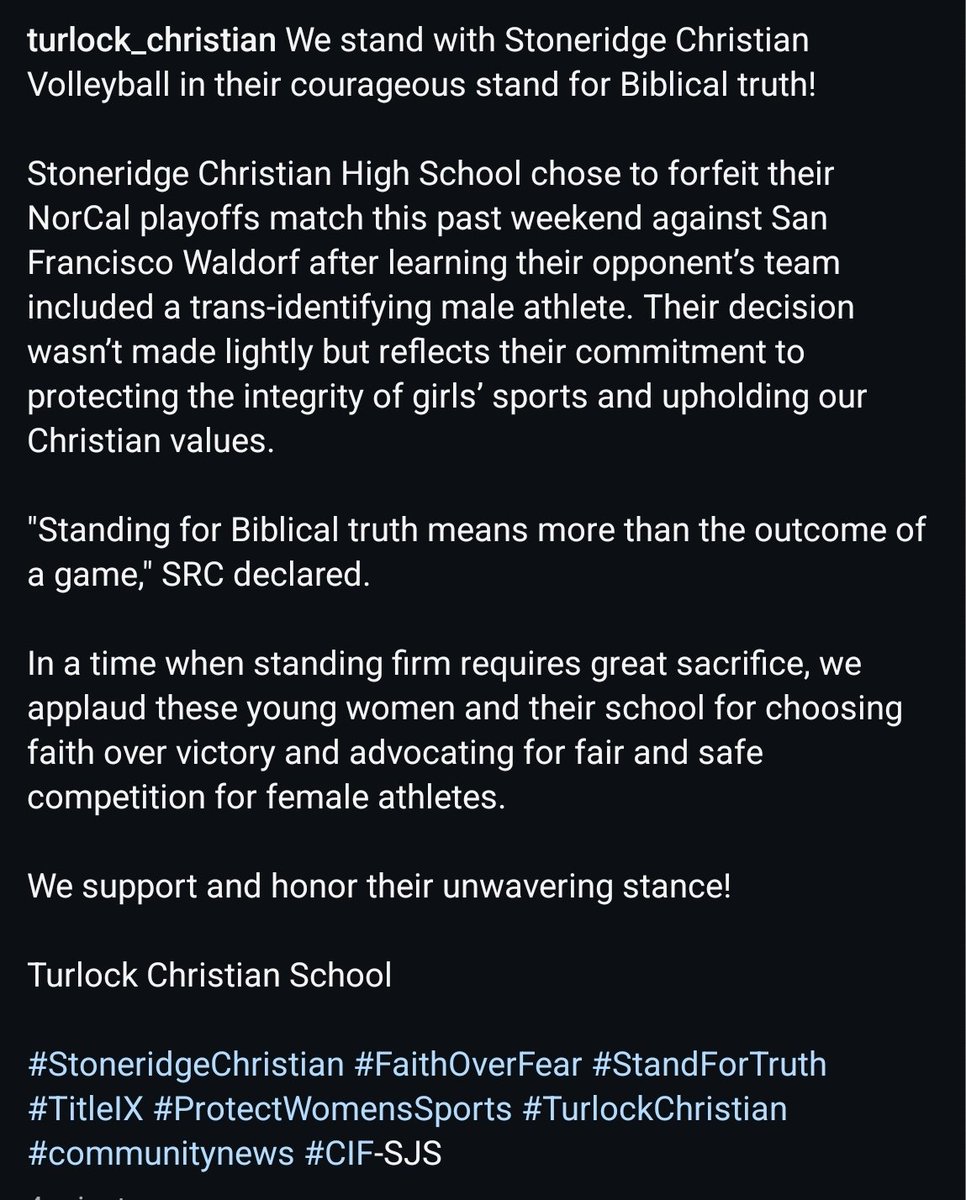 turlock_eagles's tweet image. We stand with Stoneridge Christian in their courageous stand for Biblical truth!  In a time when standing firm requires great sacrifice, we applaud these young women and their school for choosing faith over victory and advocating for fair and safe competition for female athletes.