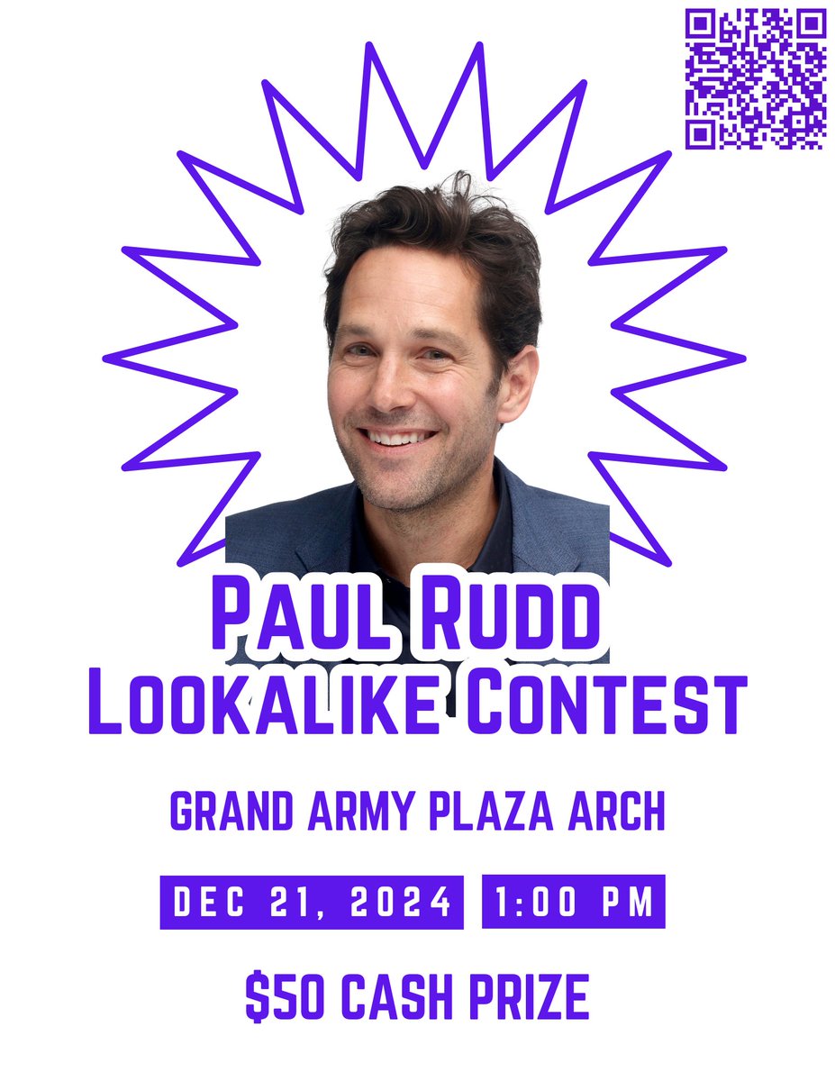 philsadelphia's tweet photo. i am hosting a paul rudd lookalike contest at the grand army plaza arch in brooklyn on december 21st at 1PM! tell everyone you know! https://t.co/3PYZlfwnuX https://t.co/c34RelnEny