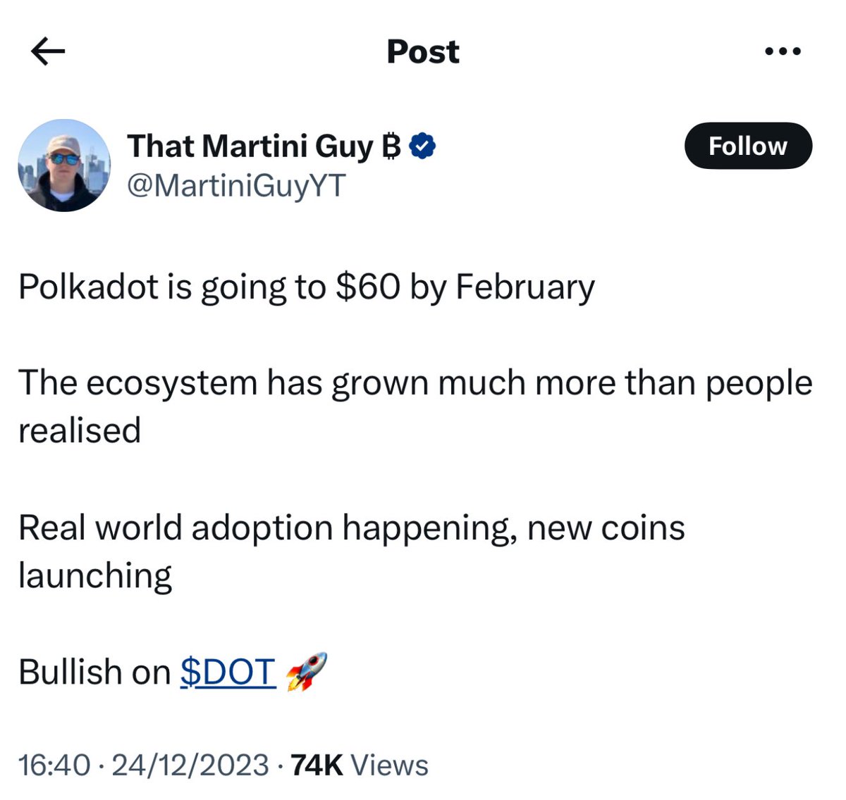 11 months later. Claiming $DOT is going to $250 &amp; will be in the top 10.

Right…