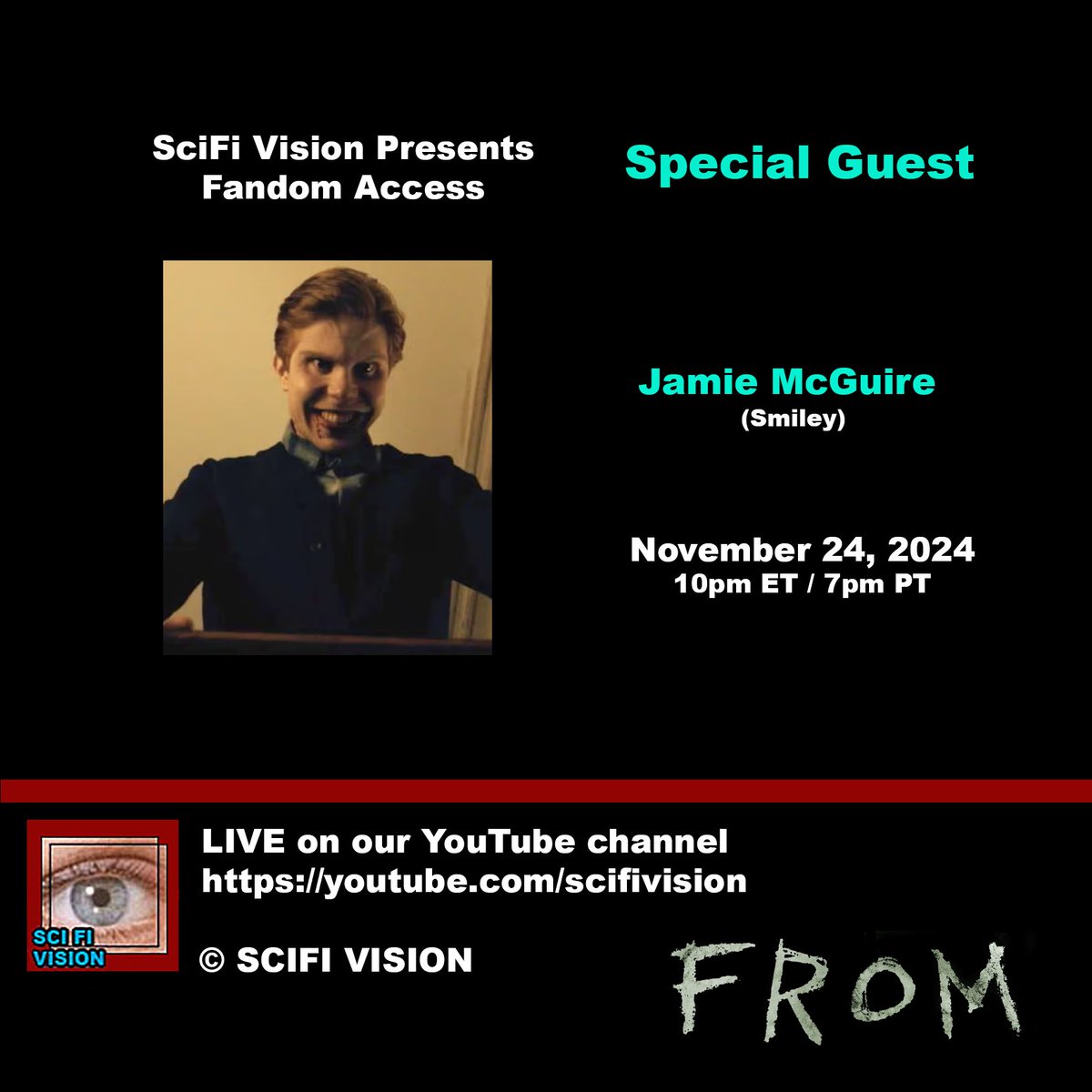scifivision's tweet photo. #FROMily Join us next Sunday (11/24) to talk with special guest Smiley himself, Jamie McGuire directly after the live tweet at 10pm ET! Post your questions in the chat & we’ll ask them live! #FROM @FROMonMGM #JamieMcGuire #Smiley
https://t.co/iEjuwfwaKB https://t.co/SOsqIjzhUf