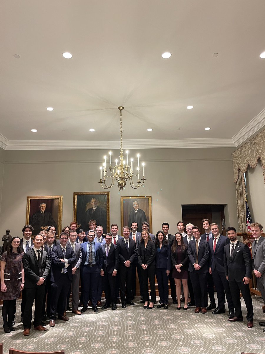SLSFedSoc's tweet photo. The Chapter was delighted to visit Justice Kavanaugh at the Supreme Court during our recent trip to DC for the @FedSoc National Lawyers Convention https://t.co/Je9CocEyXw