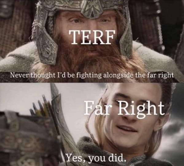 LiamOMaraIV's tweet image. Opposition to #trans rights has always fit the pattern of #bigotry &amp;amp; fear on which #FarRight politics are founded. Difference is not a threat. People living their best lives are not a threat. Stop worrying about how others dress and grow tf up, #TERF.

#TransRightsAreHumanRights