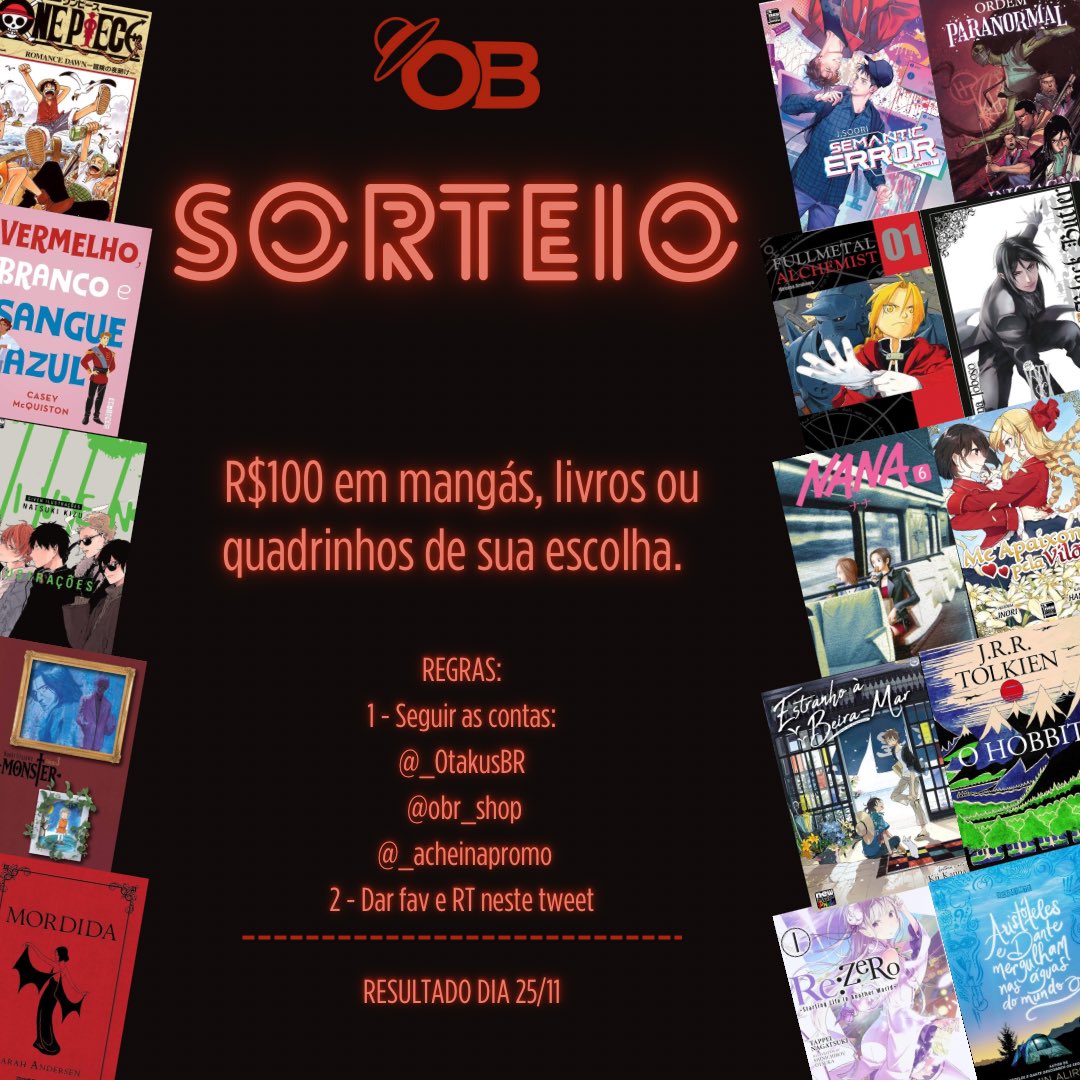 _OtakusBR's tweet image. SORTEIO AQUECIMENTO BLACK FRIDAY

Prêmio: R$100 em mangás, livros ou HQS na Amazon de sua escolha.

Regras:

• Seguir @_OtakusBR @obr_shop e @_acheinapromo 

• Curtir e dar RT no post

🗓  Resultado: 25/11