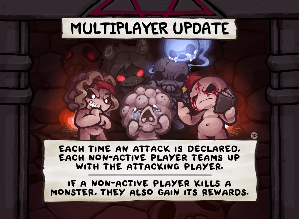 To celebrate today's multiplayer release ( in 4-5 hours! ) I'm spoiling the  final card in the anniversary pack! It's multiplayer update! This four  souls room card forces everyone to team up!