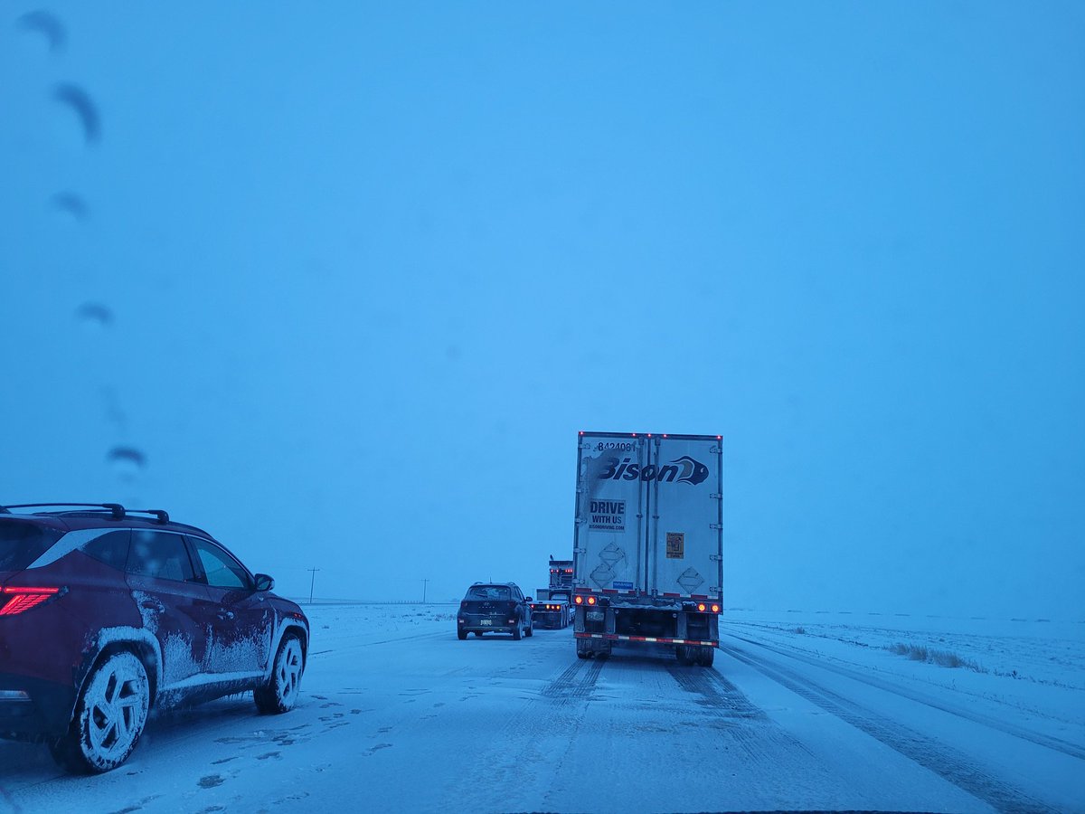 Just east of Highway 56 on Highway 1 in #Alberta. 

Been at a complete standstill since 1:30pm. Icy #roads. Stay home. 

Where are the updates <a href="/511Alberta/">511 Alberta</a>?
