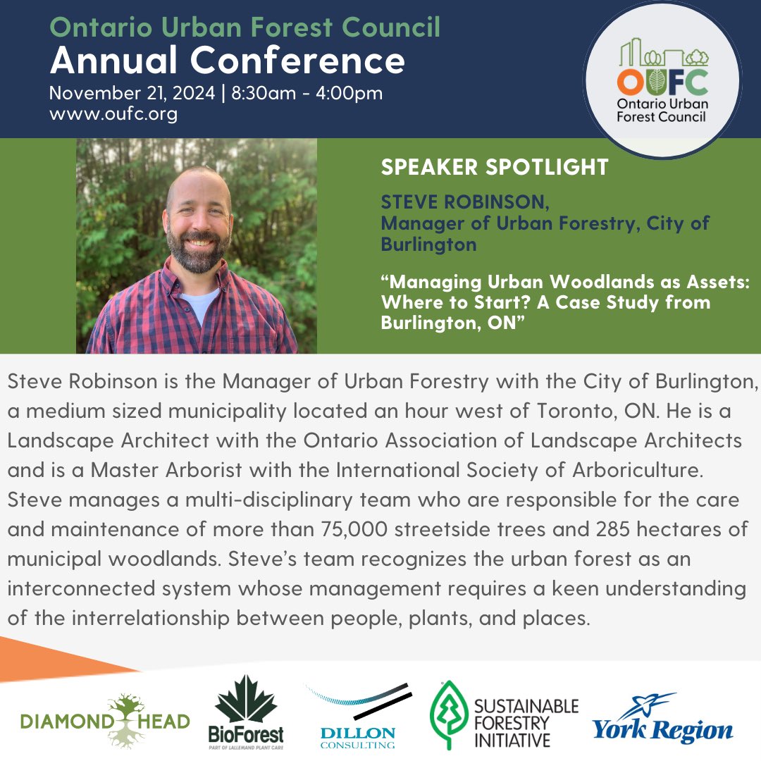 Ontario Urban Forest Council (@oufc_canada) on Twitter photo 📣 Speaker Spotlight: Join us this Thursday, for a talk by Steve Robinson, <a href="/cityburlington/">City of Burlington</a> Manager of Urban Forestry, on “Managing Woodlots as Municipal Assets.” Register oufc.org/index.php/etn/… #OUFC2024 #UrbanForestry #Trees #Biodiversity #Community #OnMuni 📣 Speaker Spotlight: Join us this Thursday, for a talk by Steve Robinson, <a href="/cityburlington/">City of Burlington</a> Manager of Urban Forestry, on “Managing Woodlots as Municipal Assets.” Register oufc.org/index.php/etn/… #OUFC2024 #UrbanForestry #Trees #Biodiversity #Community #OnMuni