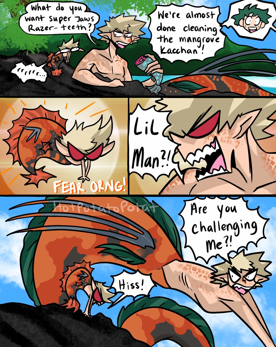 HotPotatoPotat's tweet photo. "Zero Days" (1/1)
[bkdk mer au]

Bakugou mer is threatened by one of his baby's territorial colors. Peaku and Deku tire of the constant chaos. https://t.co/dNjNUbkMpw