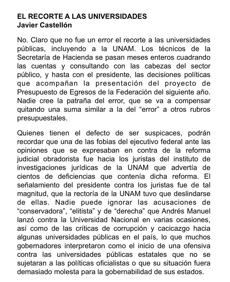 JavierCastellon's tweet photo. EL RECORTE A LAS UNIVERSIDADES, FUE UN ERROR? https://t.co/wyEWUM3D1l