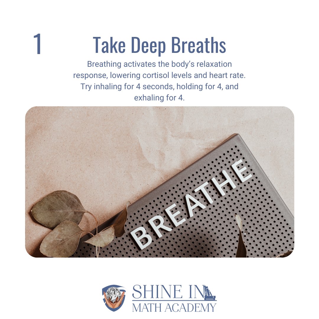 shine_in_math's tweet image. Feeling anxious about the SAT? Here’s how to stay calm and focused on test day.

Scroll down to learn techniques to stay confident!

#satpreparation #sattips #satanxiety #TestDayReady #beatanxiety #mindfulstudents #studymotivation #TestPrepJourney