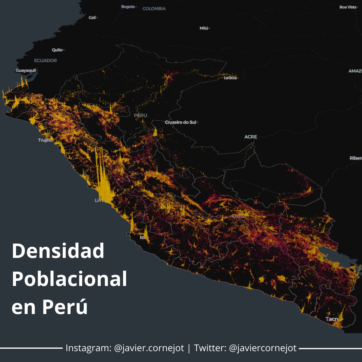 #30DayMapChallenge | Día 18 | 3D.
Densidad poblacional en el Perú.
