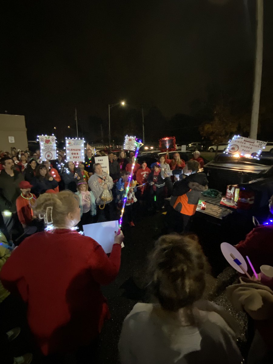 Over 100+ NESPA employees and supporters gather at District 203’s PSAC in support of ongoing contract negotiations. NESPA employees have been working without a contract for over five months.