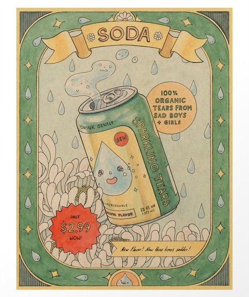 A refreshing way to drink your sadness! #Sad #soda #illustration by <a href="/feliciachiao/">Felicia</a>. Available here bit.ly/sadsoda #society6