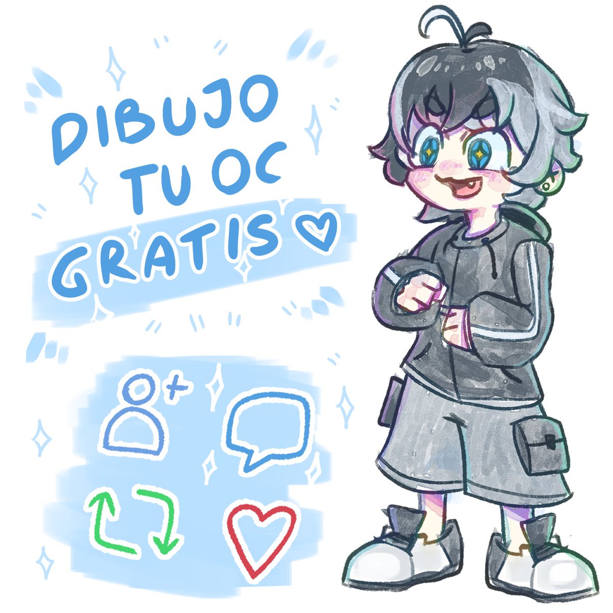 // Quiero llegar a los 500 seguidores, so si me apoyan con un follow, rt, corazón 🩶 y comentan su OC voy a seleccionar 4 para dibujar y de paso practicar nuevas técnicas que ando estudiando n.n 🌟

#artraffle #raffle #comm #dibujogratis ᕙ(⇀‸↼‶)ᕗ