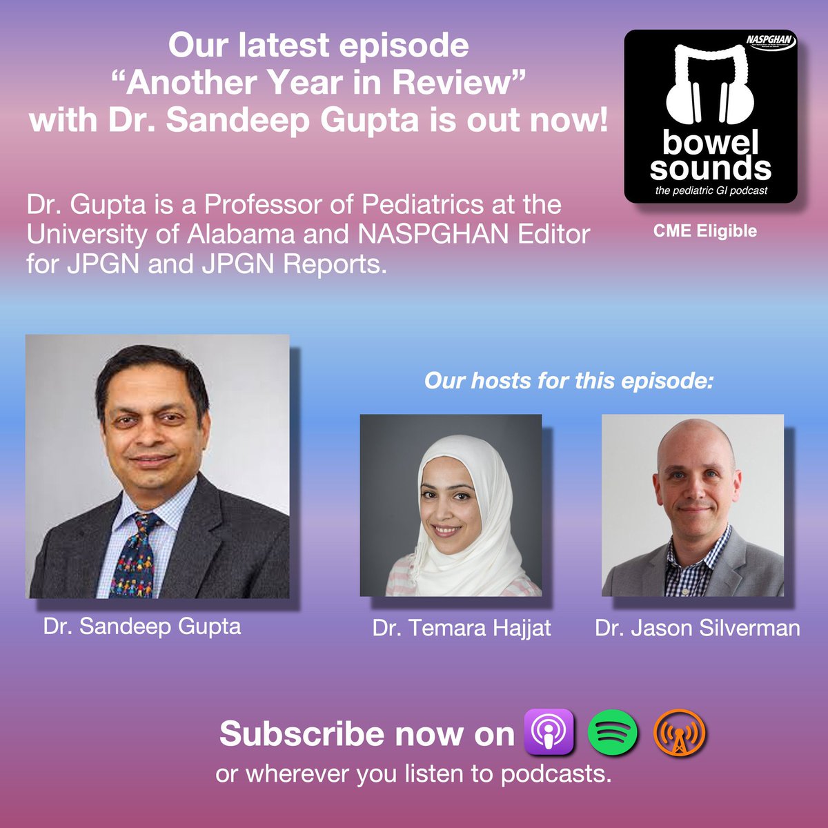 Bowel Sounds: The Pediatric GI Podcast (@bowelsounds) on Twitter photo Our latest episode is OUT NOW!
<a href="/temarahajjat/">Temara Hajjat, MD</a> and <a href="/DrJSilverman/">Jason Silverman</a> Dr. Sandeep Gupta for yet another fast-paced GI research Year in Review, live from the annual <a href="/NASPGHAN/">NASPGHAN</a> conference.
#NASPGHAN2024
Listen now!
🎧: buzzsprout.com/581062/episode… Our latest episode is OUT NOW!
<a href="/temarahajjat/">Temara Hajjat, MD</a> and <a href="/DrJSilverman/">Jason Silverman</a> Dr. Sandeep Gupta for yet another fast-paced GI research Year in Review, live from the annual <a href="/NASPGHAN/">NASPGHAN</a> conference.
#NASPGHAN2024
Listen now!
🎧: buzzsprout.com/581062/episode…
