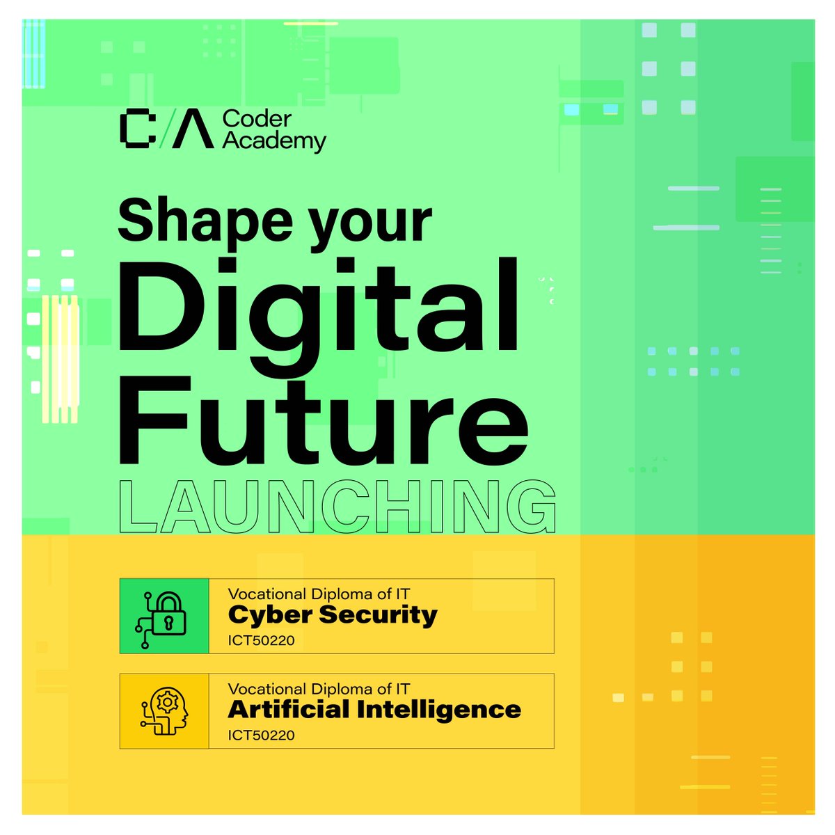 CoderAcademy_au's tweet image. Vocational Diploma of Information Technology now offers two future-focused specialisations designed to prepare you for the fast-evolving world of IT:
🛡️ Cyber Security Specialisation
🤖 Artificial Intelligence (AI) Specialisation
Learn more at hubs.ly/Q02YFLrf0