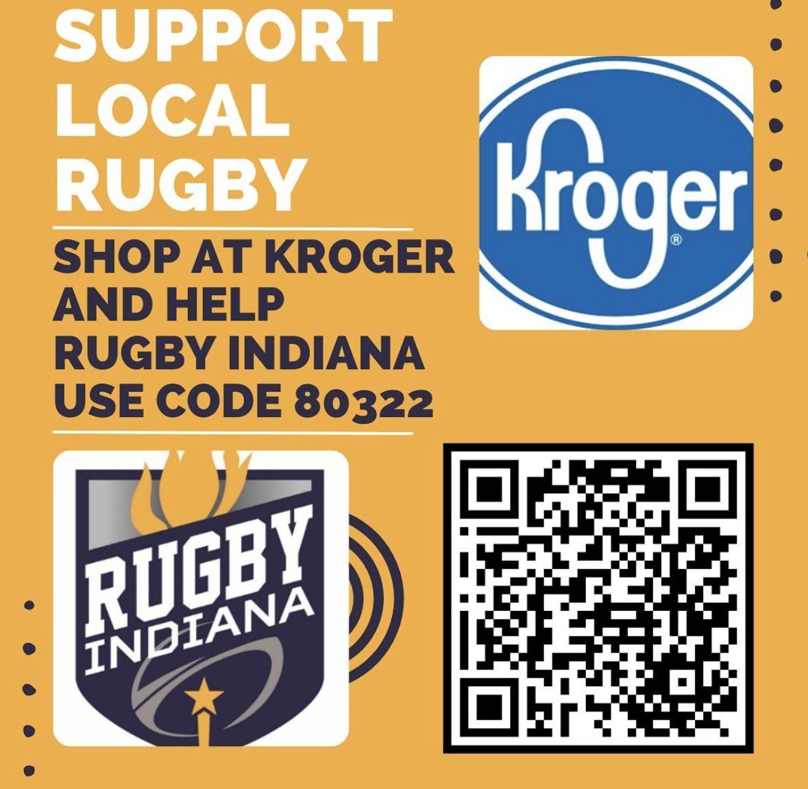 Go to Kroger Community Rewards, and search for “Rugby Indiana” or our organization number “80322”.

Funds from Kroger go to the growth fund to help pay for new certified coaches, offer new rugby programs, and more.