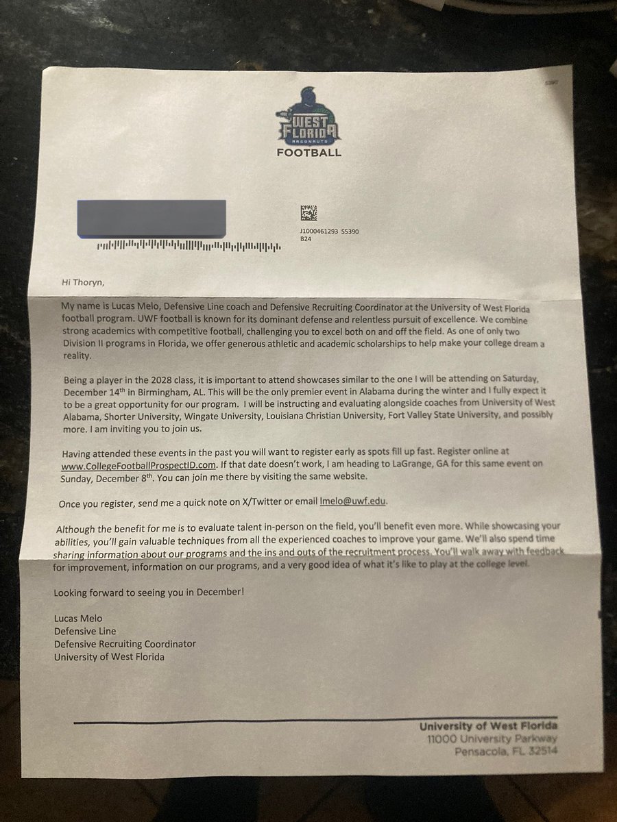 ThorynHoag's tweet photo. blessed to receive a invite to the College Football Prospect camp from both @WingateFb and @westFloridaUWF https://t.co/SS7CLdJtpN