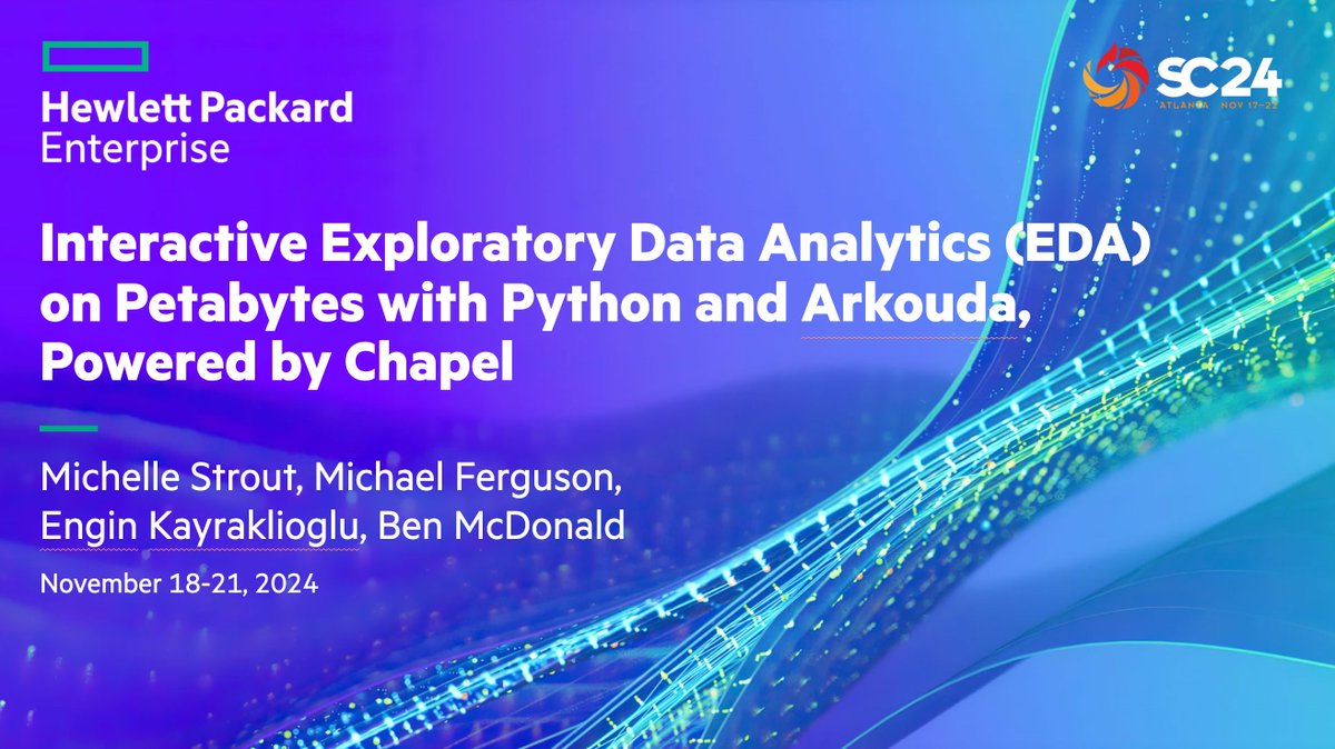 For the first time ever, there will be an Arkouda/Chapel demo at the <a href="/HPE/">HPE</a> Booth at #SC24!  Stop by the booth (#2219) to hear about these technologies from developers of Chapel and Arkouda!
