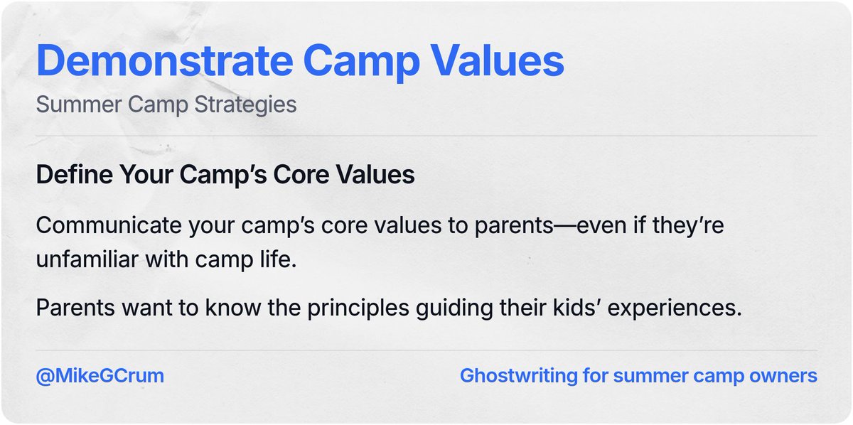 MikeGCrum's tweet photo. Define Your Camp’s Core Values https://t.co/PUzic7Zdxk