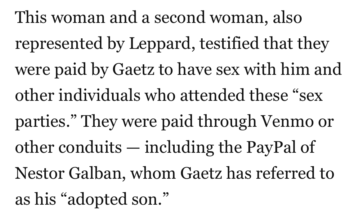 Matt Gaetz allegedly paid for sex through his adopted son Nestor’s PayPal account. Gaetz, who sat on the House Judiciary Committee, introduced Nestor to the world on June 18, 2020 — two days before his best friend &amp; sex party ringleader Joel Greenberg was first indicted