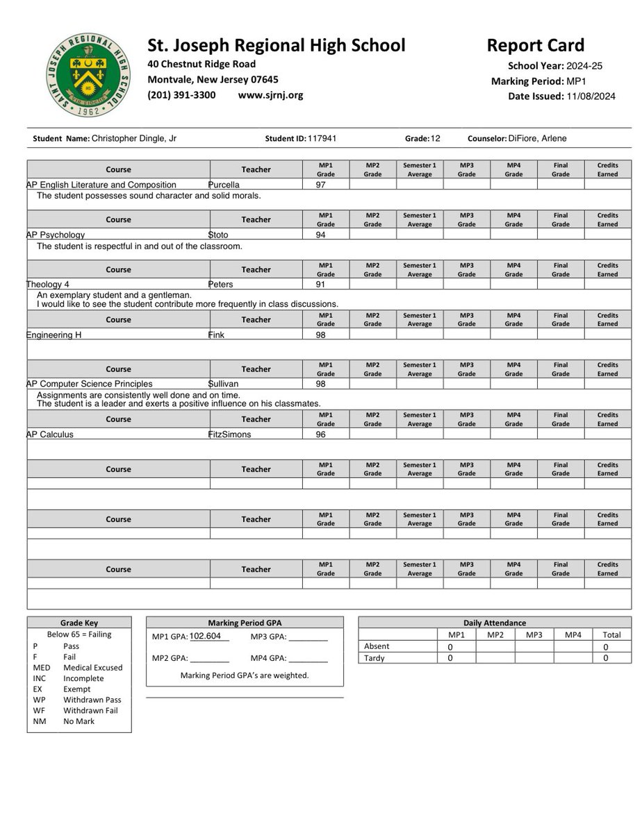 CJ_Dingle's tweet image. 1st marking period Principal’s List ✅ 102.6 GPA.