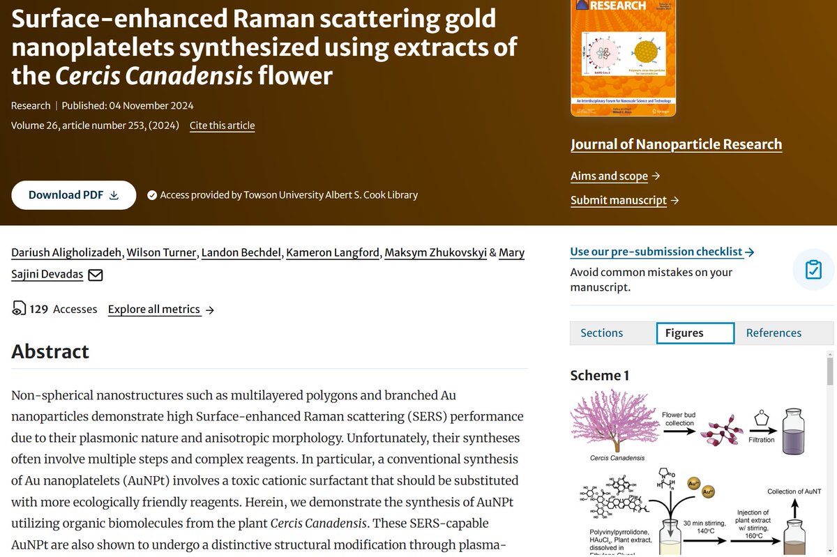 Devadas_GroupTU's tweet photo. Congratulations to student researchers @hsuirad , @wilsonturner_ ,  Landon Bechdel, and Kameron Langford on the acceptance of our paper "Surface-enhanced Raman scattering gold nanoplatelets synthesized using extracts of the Cercis Canadensis flower".@TU_Chemistry https://t.co/WPHqbGxu6n
