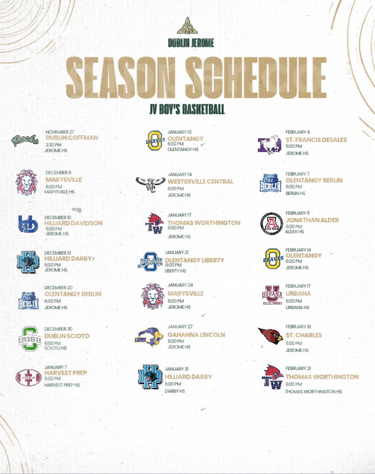 Dublin Jerome JV Basketball game schedule! Only 9 days away… #RST