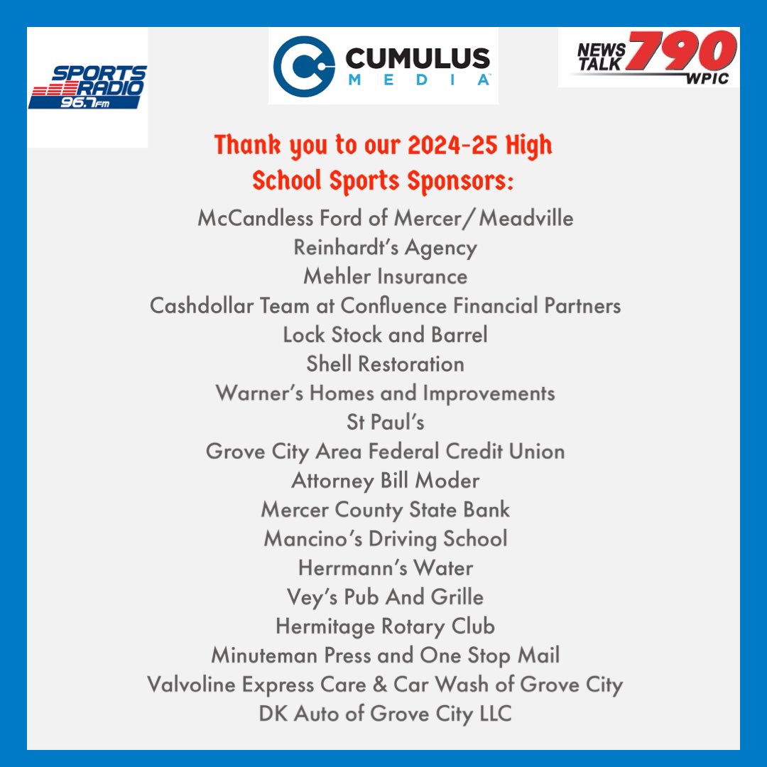 UPDATE:
We have live video and audio coverage of the Hickory and Wilmington PIAA playoff games thanks to our four amazing video sponsors: Hudson Companies, Dream Sleep Apnea Therapeutics, Roberts Landscape and Dallas W Hartman P.C
We also thank our incredible season long radio