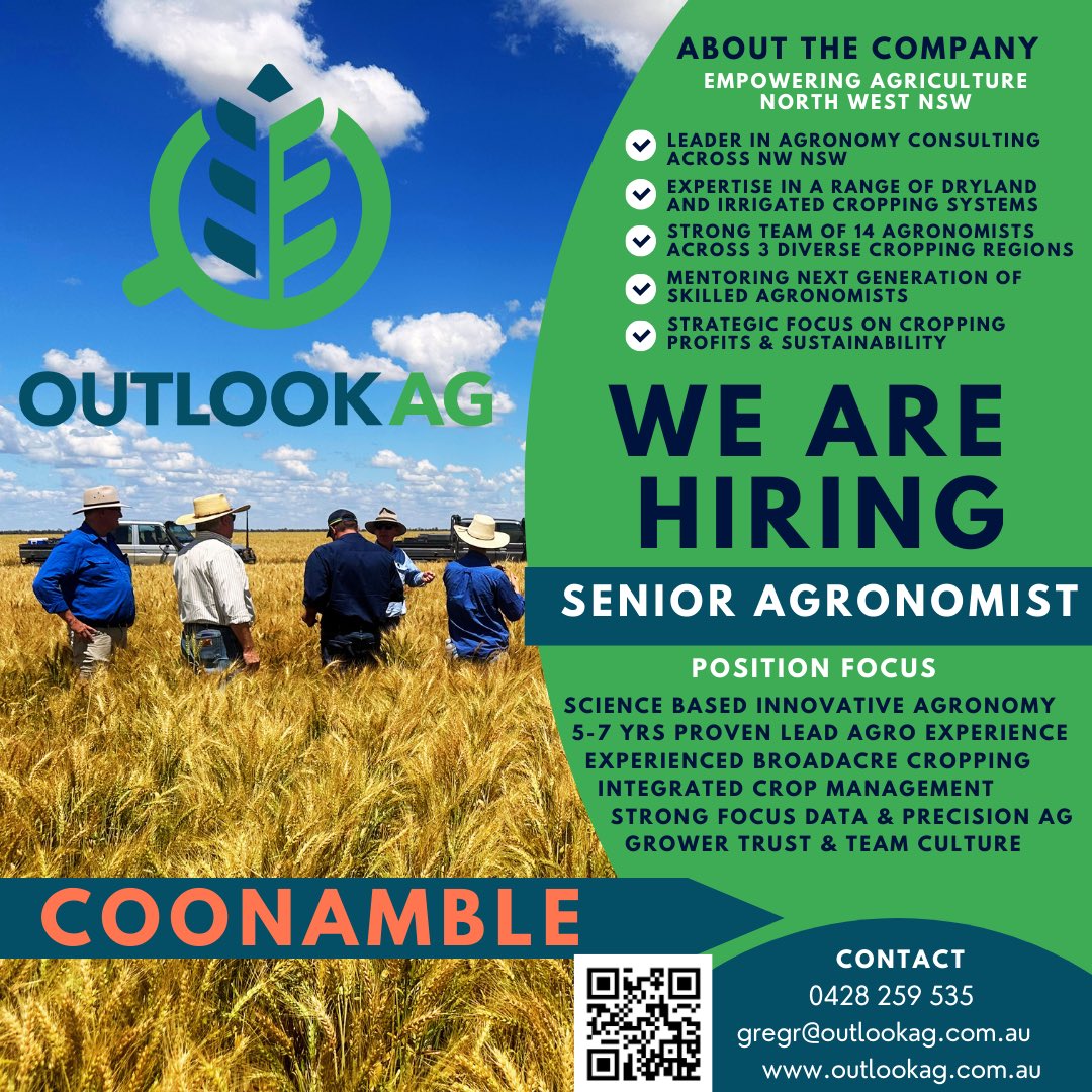 Outlook Ag are seeking an experienced Senior Agronomist to join our agronomy team. Based in Coonamble region the role provides exposure to diverse range of cropping and farming systems. Please contact Greg Rummery if interested. #coonamble #agronomist #independentagronomy