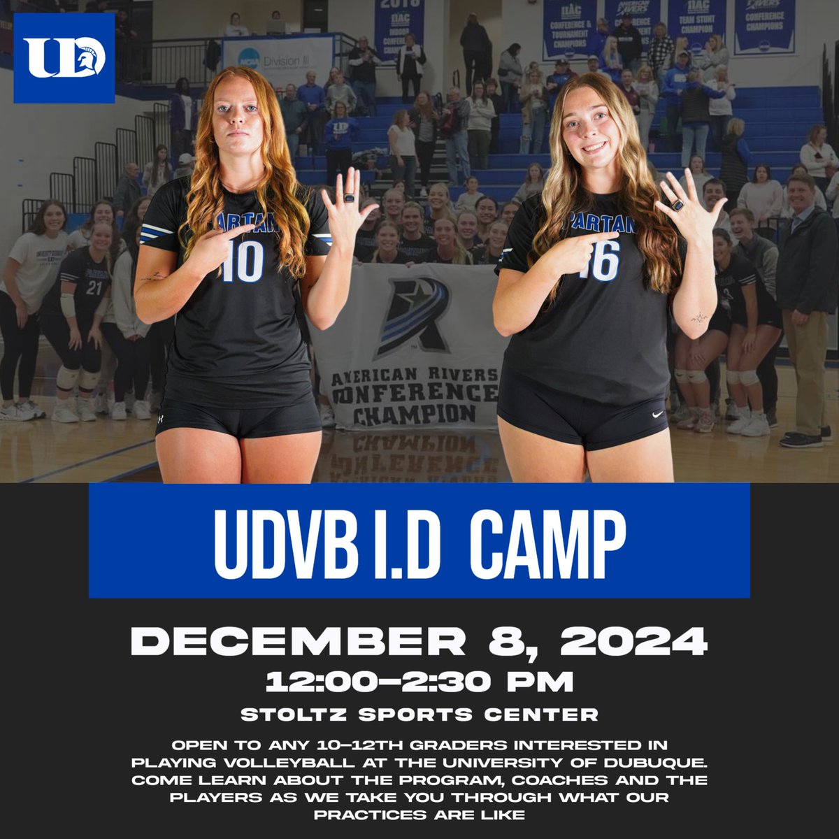 Are you in 10 - 12th grade and want to learn from a conference champion program? Now's your chance!
Don't wait to sign up for fast approaching Winter I.D. Camp on December 8.

For more information and to get signed up,  please visit:udvbcamps.com/winter-id-camp…