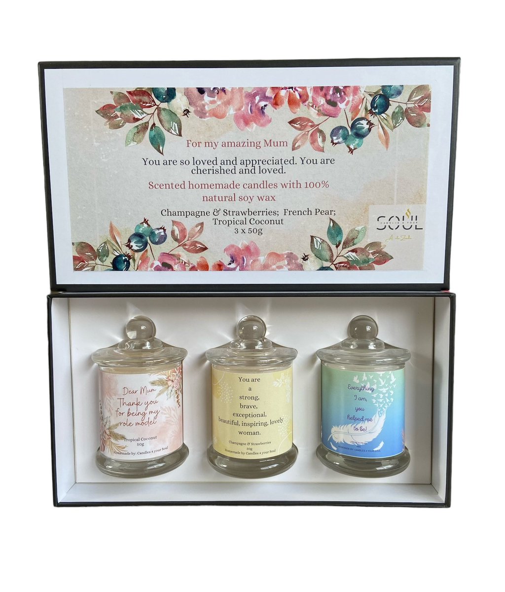 AnetaZarche's tweet photo. M • O • T • H • E • R ~ Pamper Your Mum with this sophisticated gift! This Gift Box Set will make her feel special and loved. Each candle has a unique message that will show how loved she is - perfect way to say ‘Thanks Mum’! #handpouredsoycandles #scentedcandles #giftideas https://t.co/lmc704Qvsy